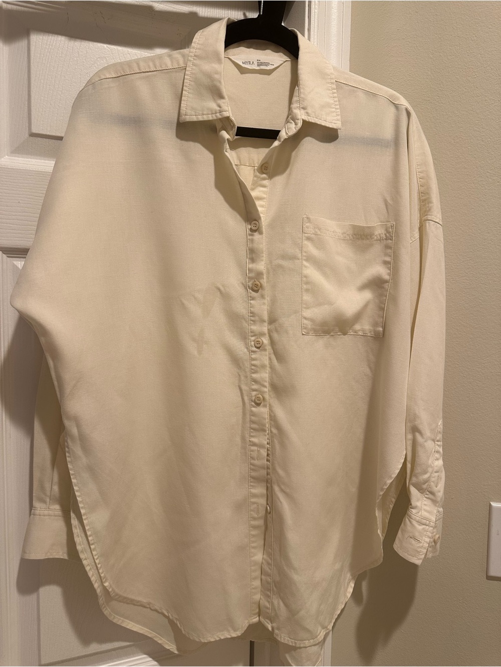 Myra Bag Cream Casual Button-Down Shirt with Chest Pocket